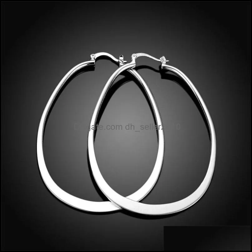 women`s sterling silver plated Flat U earrings Hoop & Huggie fashion 925 silver plate earring gift 2196 Q2