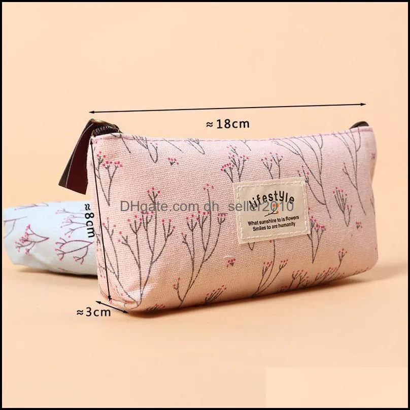 Creative Small Floral Pencil Case Canvas Storage Pouch Pen Bag  Canvas Zipper Pencil Box Office Stationery Supplies