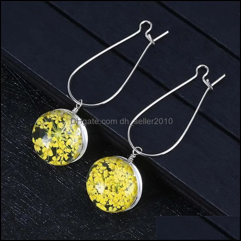 Fashion Summer Flower Earring Woman Fashion Dried Flowers Earrings Glass Ball Pressed Flower Dangle Earing Jewelry Gift Wholesale 2918