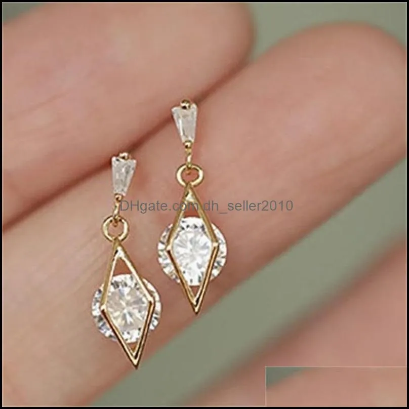 925 Sterling Silver 14K Gold Korean Diamond Hollow Stud Earrings Women Crystal Tassels Light Luxury Sexy Party Jewelry Gift 2789 Q2