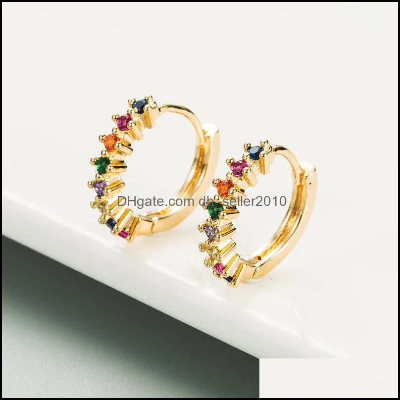 100% S925 STERLING Silver Woman Earring Shiny Rainbow Crystal Huggies Hoop Earrings for Lovers` Girls Pendientes Korean Jewelry 823 Z2