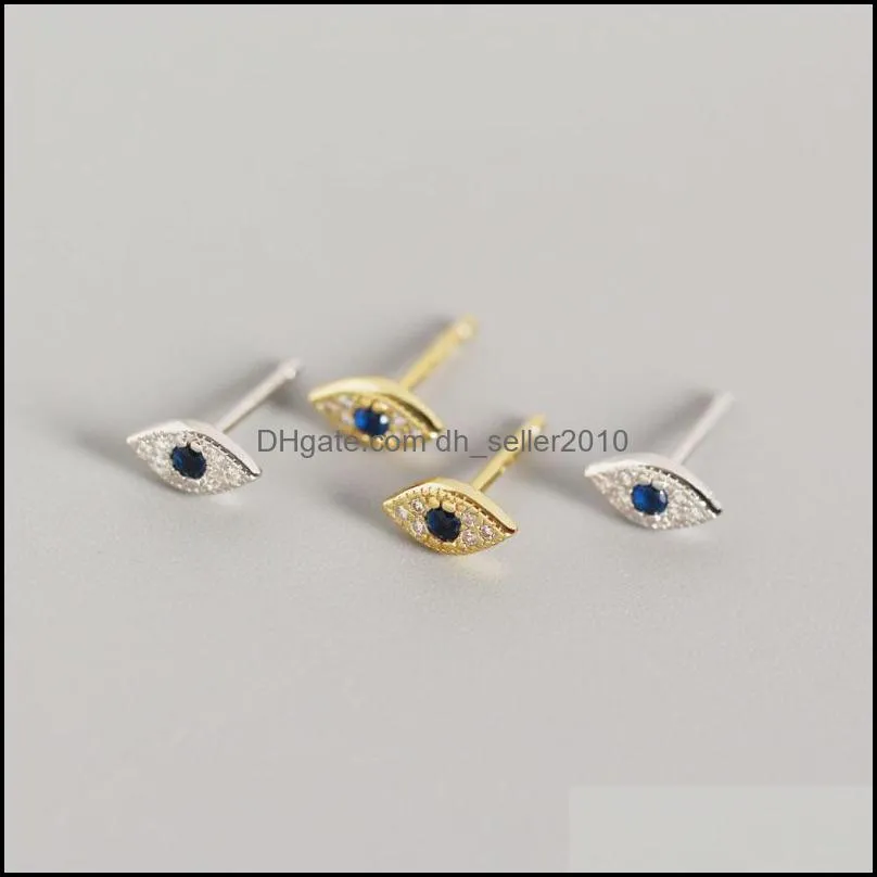 925 Sterling Silver Zircon Blue Evil Eye Stud Earrings Women Classic Temperament Wedding Jewelry Accessories 2791 Q2