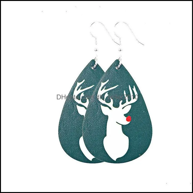 Womens Leather Earrings Jewelry Christmas Tree Deer Head Eardrop Plated Gold Korean Lady Dangle Fashion Earring 2 5lk J2B