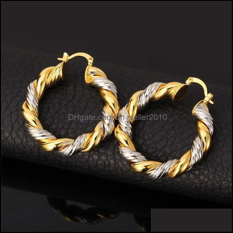 Gold Hoop Earrings 18K Gold/Platinum Plated Two Tone Earrings Basketball Wives Hoop Earrings For Women Girls 598 K2