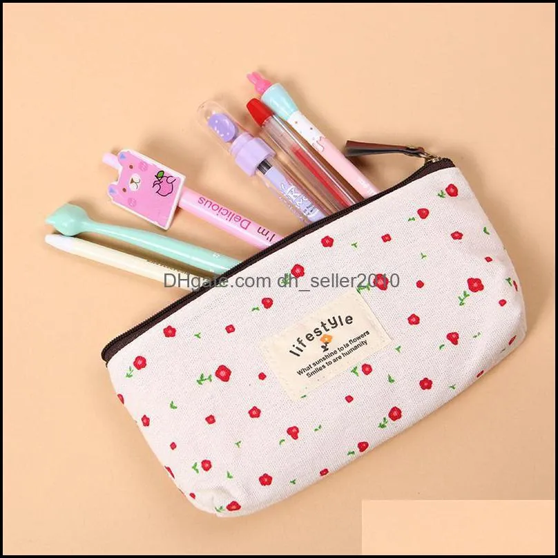 Creative Small Floral Pencil Case Canvas Storage Pouch Pen Bag  Canvas Zipper Pencil Box Office Stationery Supplies