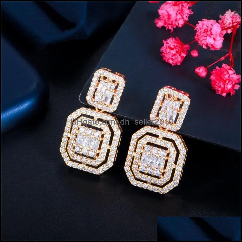 Dangle Chandelier Delicate White Gold Color Cubic Zircon Square Drop Earrings For Women Fashion Wedding Party Wear Jewelry 1095 B3