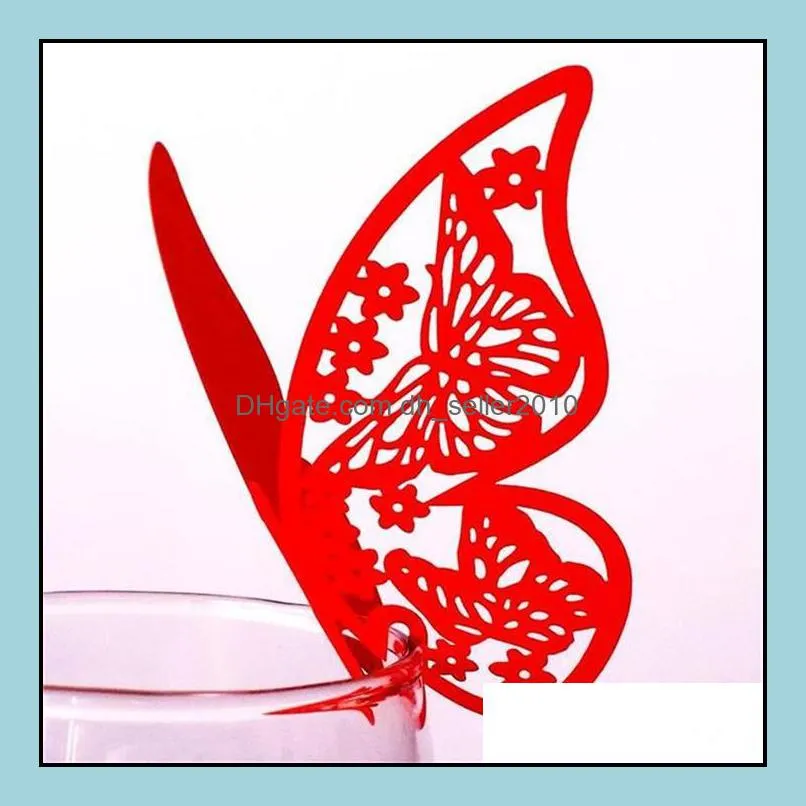 100pcs/lot Butterfly Laser Cut Paper Place Card Escort Cup Card Wine Glass Card for Wedding Party Decoration