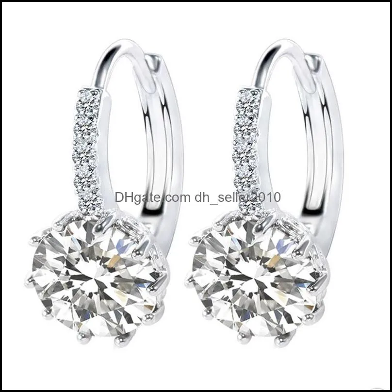Trendy Genuine Silver Color Round Hoop Earrings with AAA Zircon For Women Jewelry Gift 1809 V2