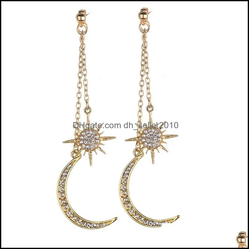 Rhinestone Earrings Moon Stars Pendant Retro Crystal Inlay Bohemian Dangle Jewelry Woman Fashion Ear Studs Accessories 3 4jd K2