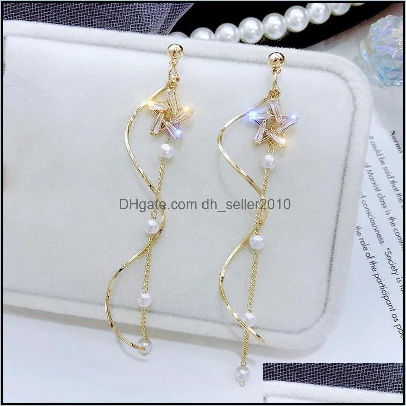 Personality Earrings Five Pointed Stars Chain Simple Fashion Crystal Jewelry Twist Woman Ear Studs Valentines Day Present 3 3rx K2