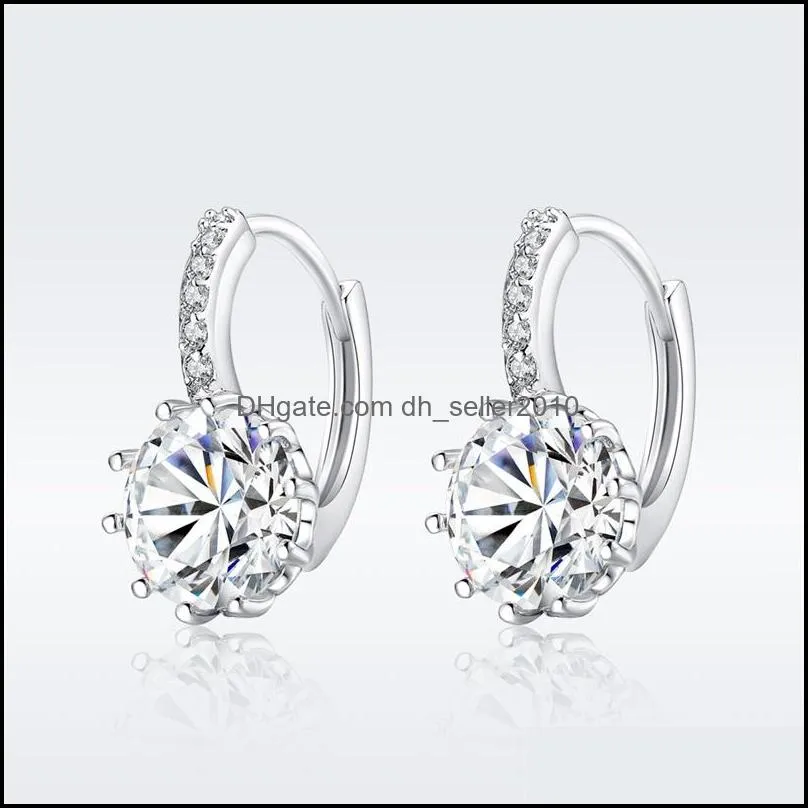 Trendy Genuine Silver Color Round Hoop Earrings with AAA Zircon For Women Jewelry Gift 1809 V2