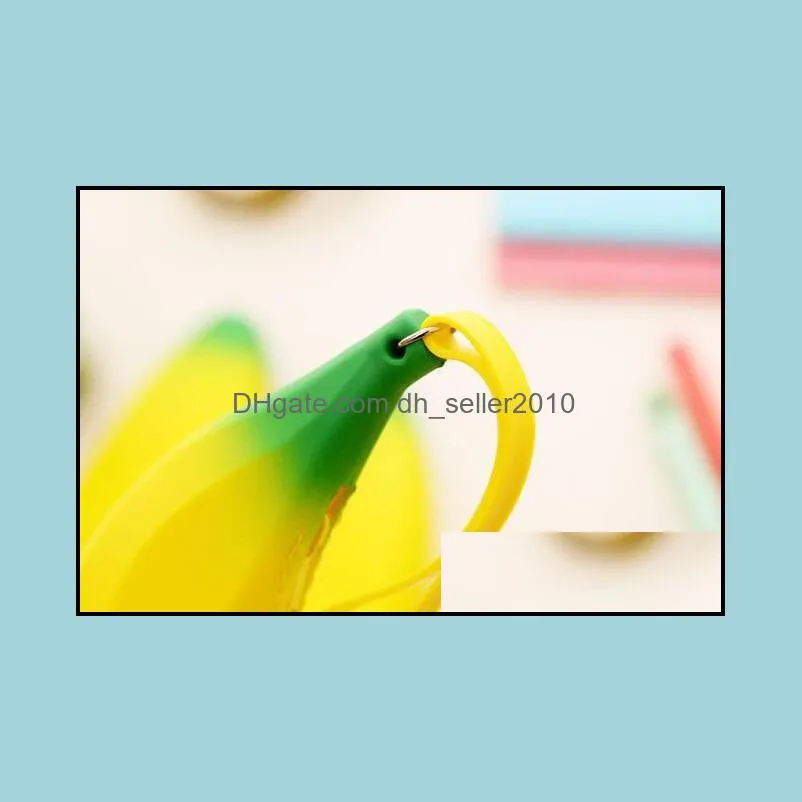 Novelty Yellow Banana Silicone Pencil Case Stationery Storage Pencil Bag dual Coin Purse Key Wallet Promotional Gift Stationery