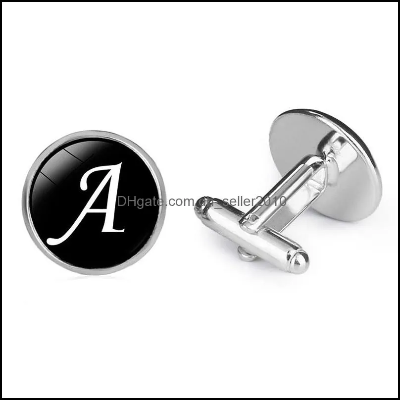 Mens Fashion A-Z Single Alphabet Cufflinks Silver Color Letter Cuff Button for Male Gentleman Shirt Wedding Cuff Links Gifts 226 W2