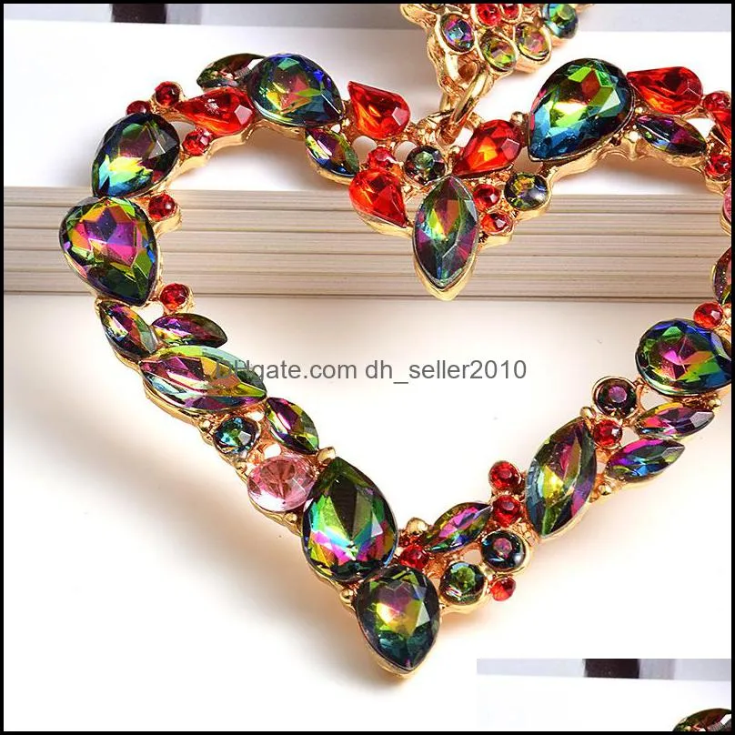 Love Heart Earrings Multi Color Hollowing Out Rhinestone Fashion Alloy Gold Plated Earring Lady Jewelry Accessories Valentine Day 7 5sk