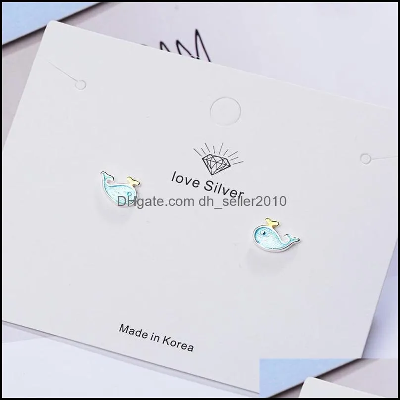 Small Whale Ear Stud Earrings S925 Sterling Silver Needles Female  Blue Fish Cute Marine Animal Jewelry