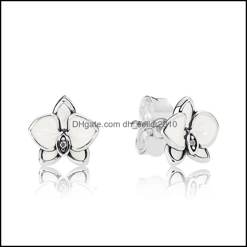 100% 925 Sterling Silver 1:1 Fashion Daisy Rose Stud Earrings Water Drops Love Star Ice Crystal Paw Inlay Earring