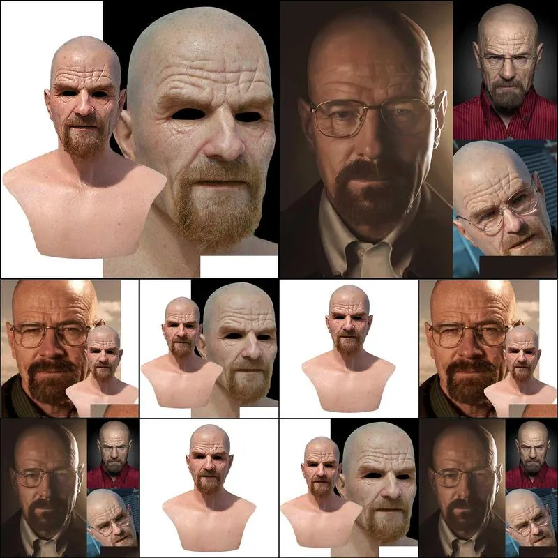 new movie celebrity latex mask breaking bad professor mr. white realistic costume halloween cosplay props x0803