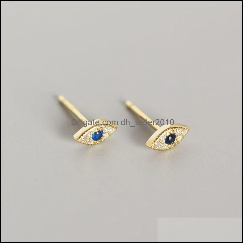 925 Sterling Silver Zircon Blue Evil Eye Stud Earrings Women Classic Temperament Wedding Jewelry Accessories 2791 Q2