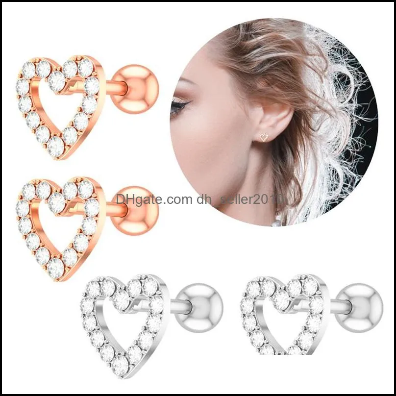 1PC Zircon CZ Leaf Heart Star Flower Ear Studs Cartilage Earring for Women Stainless Steel Small Ear Piercing Jewelry
