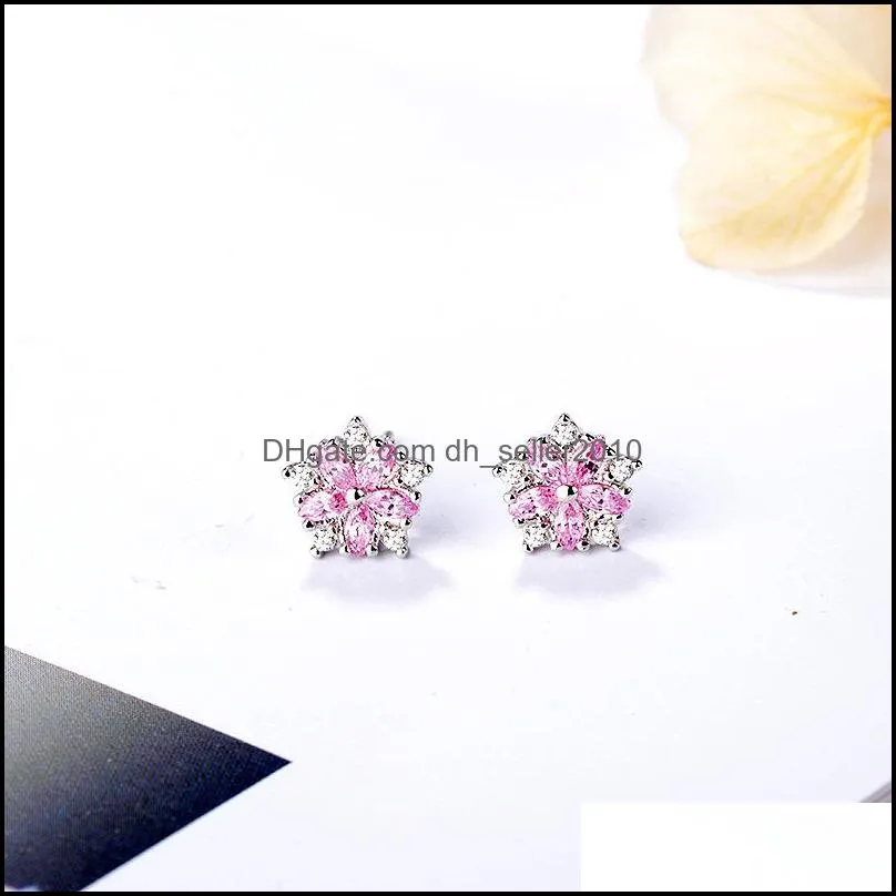 Flowers Rhinestone Stud Earrings Sakura Zircon Copper Ear Studs Fashion Temperament Women Jewelry Accessories New 4 3gma N2