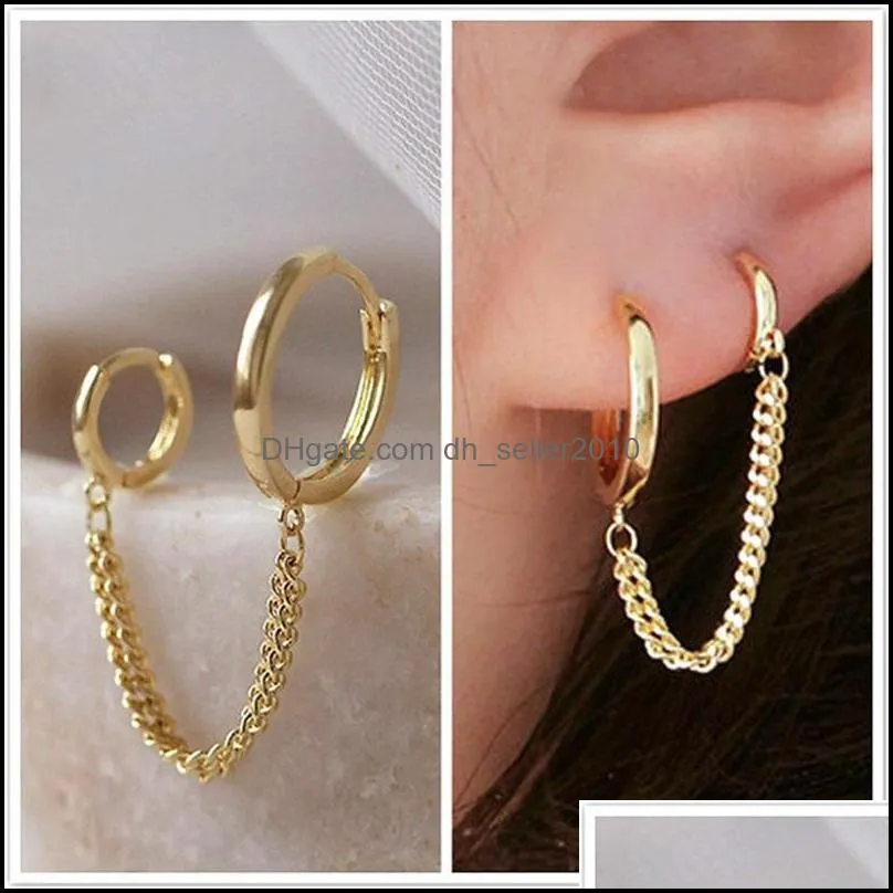 Conjoined Earrings Double Ear Hole Single Short Ears Clasp Personality Simplicity Girl Women Chain Hoop Earring Fashion