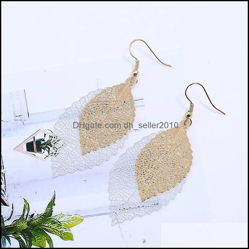 Leaf Drop Dangle Earrings Jewelry Metal Double Deck Ear Clasp Fashion Women 2020 Charms Eardrop Antique Style 3zq F2B