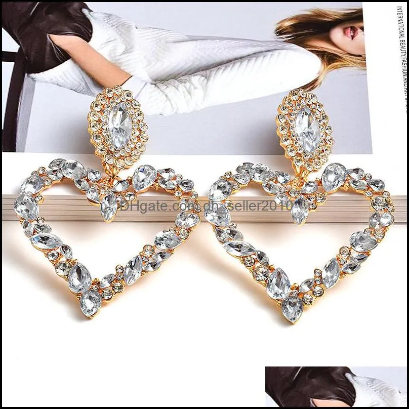 Love Heart Earrings Multi Color Hollowing Out Rhinestone Fashion Alloy Gold Plated Earring Lady Jewelry Accessories Valentine Day 7 5sk