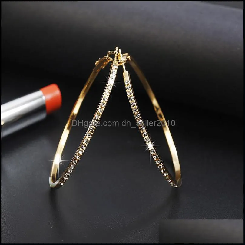 Fashion Hoop Earrings Minimalist Statement Plated Silver Gold Women Circular Earring Rhinestone Big Circle Jewelry Ear Studs 2ta G2B