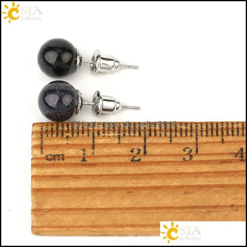 8mm Natural Stone Stud Earrings Crystal Quartz Round Ball Beads Silver Color Simple Fashion Ear Jewelry for Women Girl