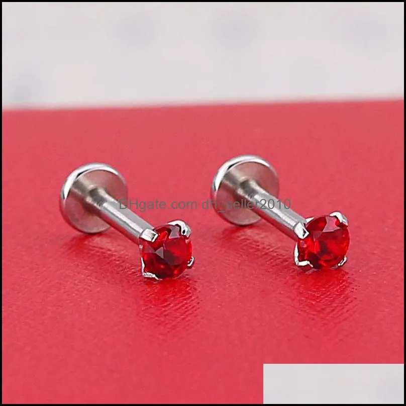 1pc Surgical Steel Zircon Gem Ear Cartilage Tragus Helix Piercing Labret Lip Studs Ring Internally Thread 16g Body Jewelry 1880 Q2