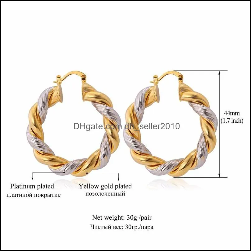 Gold Hoop Earrings 18K Gold/Platinum Plated Two Tone Earrings Basketball Wives Hoop Earrings For Women Girls 598 K2