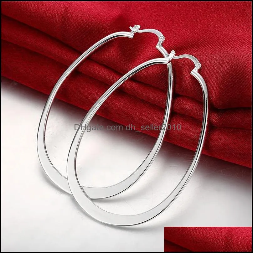 women`s sterling silver plated Flat U earrings Hoop & Huggie fashion 925 silver plate earring gift 2196 Q2