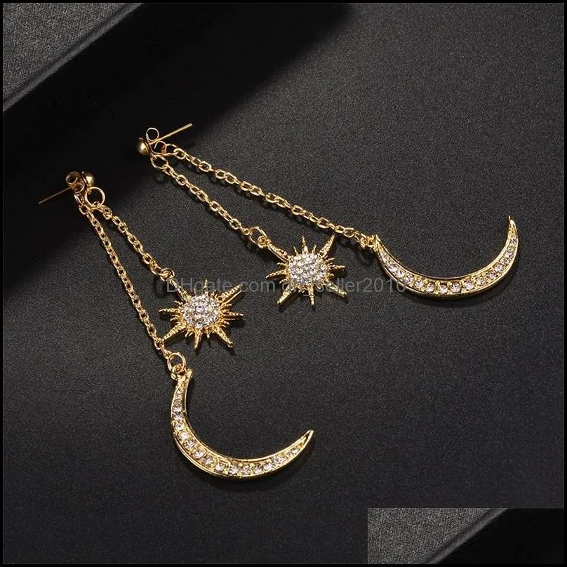 Rhinestone Earrings Moon Stars Pendant Retro Crystal Inlay Bohemian Dangle Jewelry Woman Fashion Ear Studs Accessories 3 4jd K2