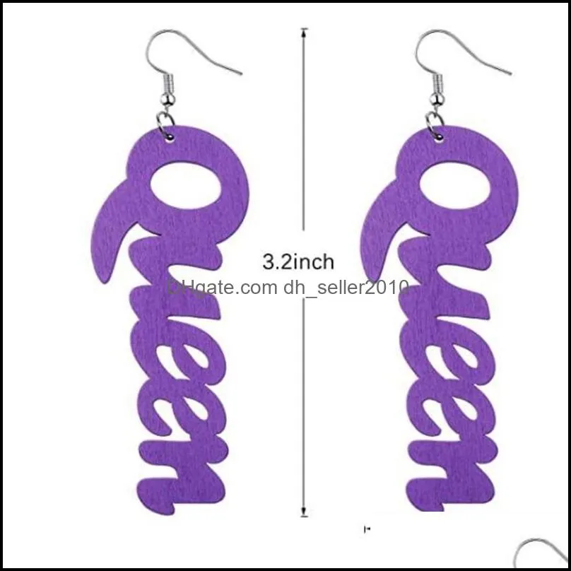 New Fashion Colorful African Wood Letter Earring Geometric Hollow Letter Queen Drop Earring For Girls 472 Q2