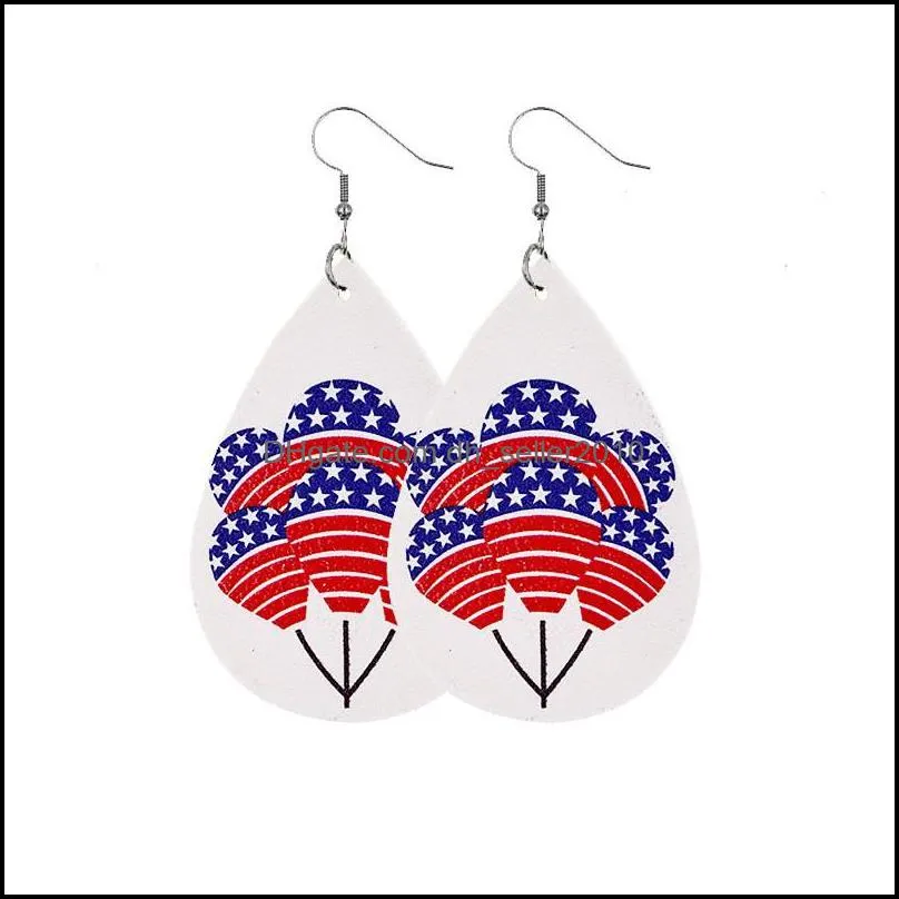 Water Drop Shape Dangle Earrings Pu Alloy American Flag Two Sided Printing Amazon Women Jewelry Independence Day Leather Earring G2B