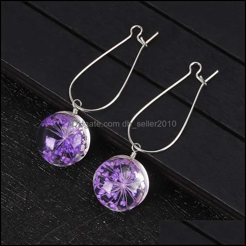 Fashion Summer Flower Earring Woman Fashion Dried Flowers Earrings Glass Ball Pressed Flower Dangle Earing Jewelry Gift Wholesale 2918