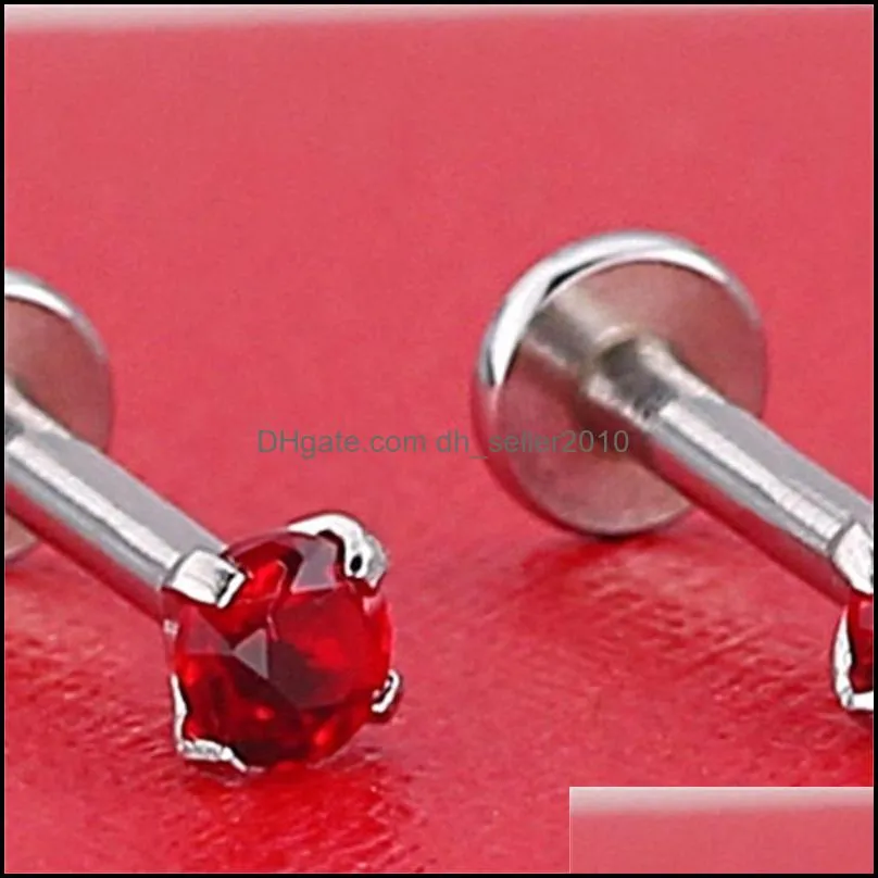 1pc Surgical Steel Zircon Gem Ear Cartilage Tragus Helix Piercing Labret Lip Studs Ring Internally Thread 16g Body Jewelry 1880 Q2