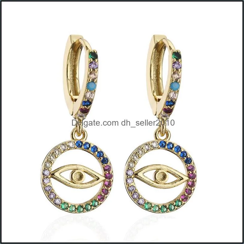 Pipitree Zircon Jewelry Round Charm Evil Eye Earrings Multicolor CZ Stones Hoop Loops For Women Lady Fashion Brincos & Huggie 1277 Q2