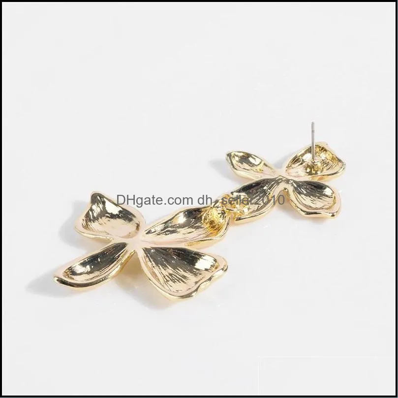 Retro Irregular Charm Eardrop Big Double Flower Gold Plated Exaggeration Ear Pendants Alloy Earrings Europe America 3 9sl P2