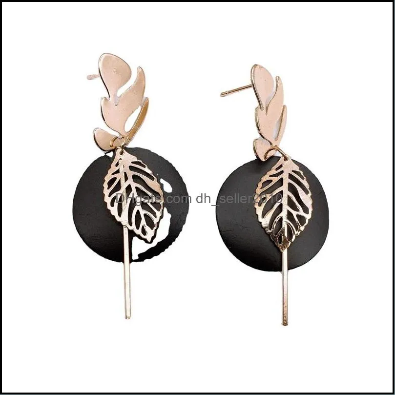 Bohemia Round Hoop Leaf Dangle Earrings for Women Girls Colorful Metal Round Charms Drop Earring Summer Beach Jewelry Party Gifts 2920