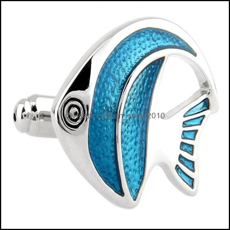 Animal sea fish blue coated with white steel cufflinks for men 192 Q2