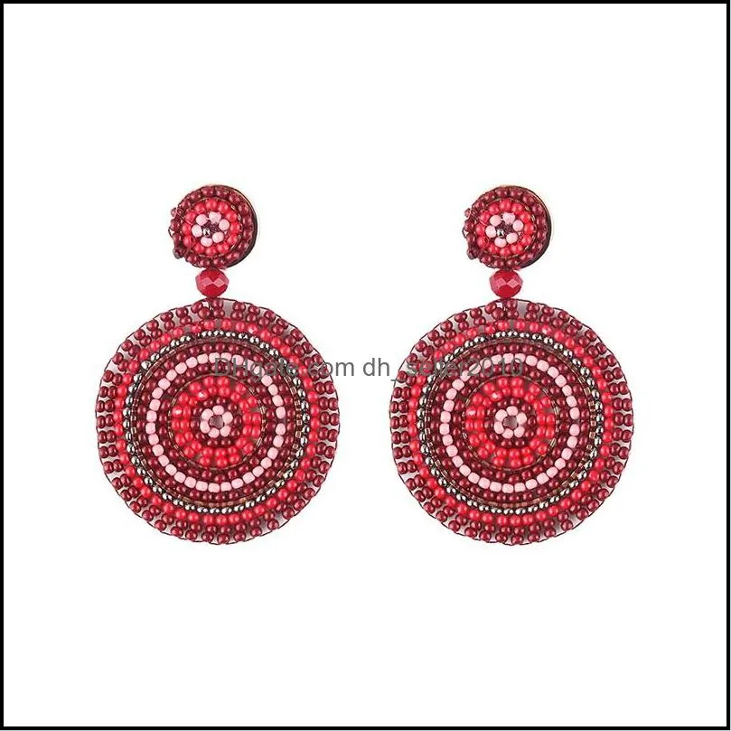 Bohemian Drop Dangle Earring National Style Handmade Weave Rice Beads Geometry Womens Jewelry Earrings Circular Pendant 13jq G2B