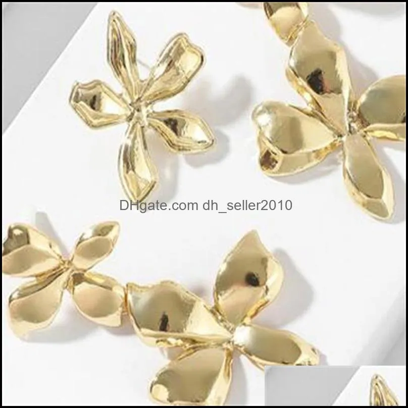 Retro Irregular Charm Eardrop Big Double Flower Gold Plated Exaggeration Ear Pendants Alloy Earrings Europe America 3 9sl P2