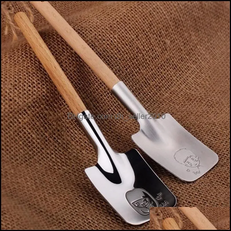 Stainless Steel Creative Shovel Spoon Tableware Cutlery Set Shovel with Wooden Handle Dessert Watermelon Spoon Valentine Gift