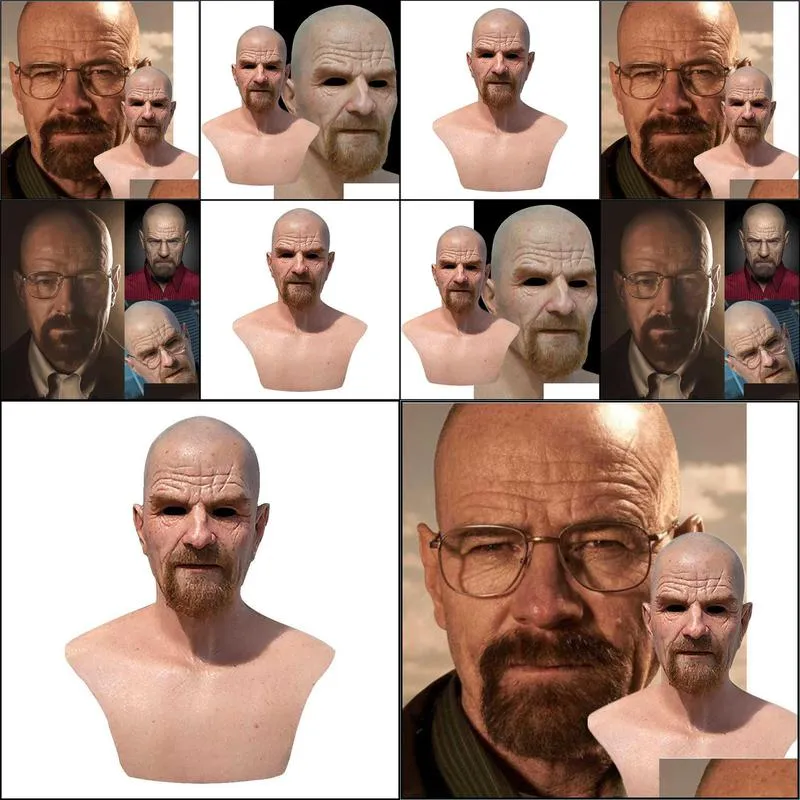 new movie celebrity latex mask breaking bad professor mr. white realistic costume halloween cosplay props x0803