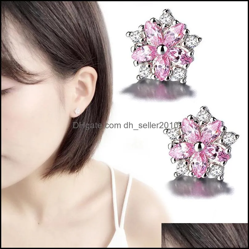 Flowers Rhinestone Stud Earrings Sakura Zircon Copper Ear Studs Fashion Temperament Women Jewelry Accessories New 4 3gma N2