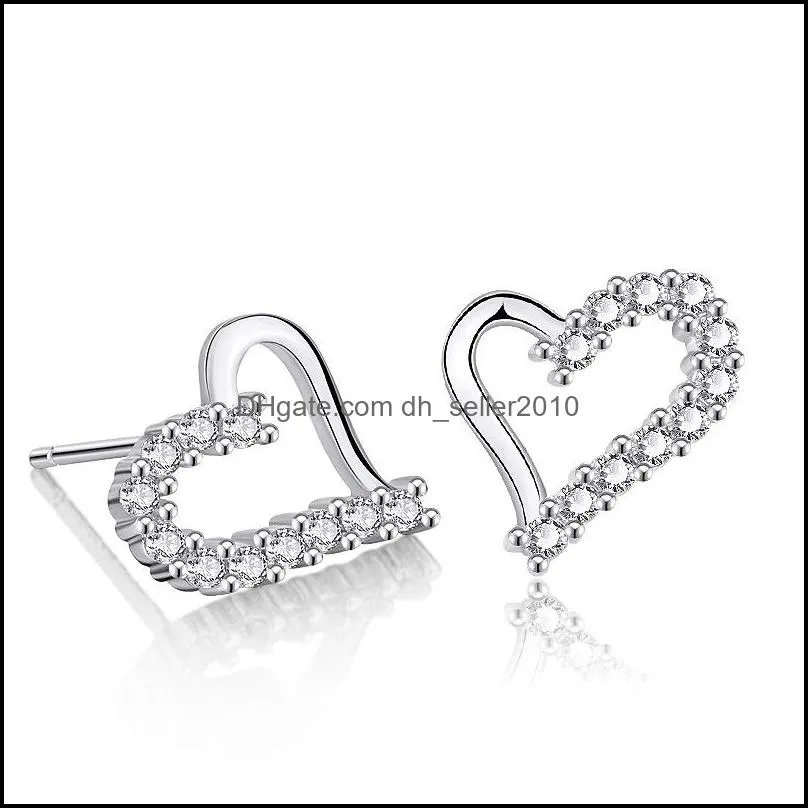 Korean Small Earring  Jewelry Hypoallergenic Cubic Zirconia Love Heart S925 Silver Needles Stud Ear Girlfriend Gifts