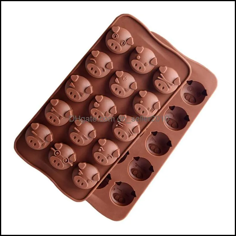 15 Grids Cute Pig Head Cake Candy Chocolate Silicone Moulds Tools 3D Fondant DIY Handmade Kitchen Baking Cookie Mold Accessories