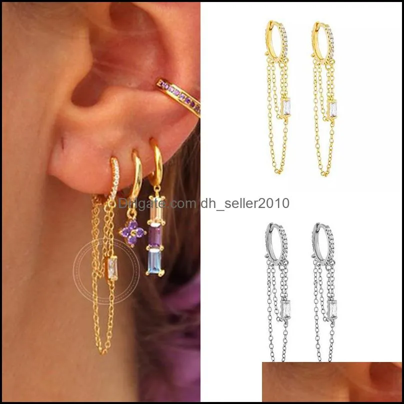 tassel chain earring with cz mini hoop gold plated fashion european women ladies gorgeous fashion trendy earrings jewelry 354 N2