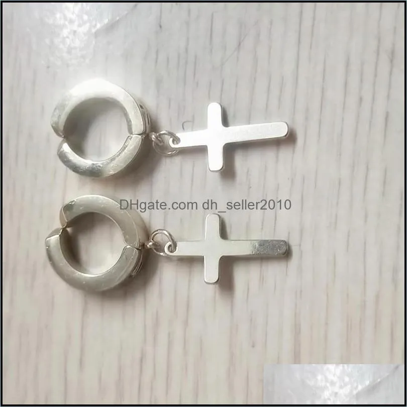 Hypoallergenic Stainless Steel Cross Star Dangle Earrings Men Punk Fake Piercing clip on Hoop Earrings for Women Fashion Jewelry 95 K2